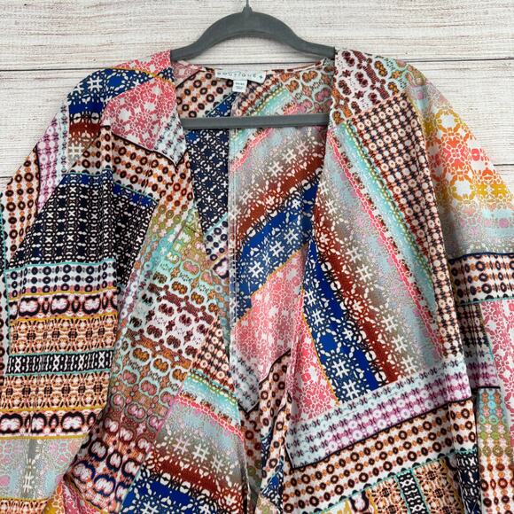 Boutique Patchwork Open Front Kimono Top Womens 2x 3x Multicolor Multi Print - Picture 3 of 7